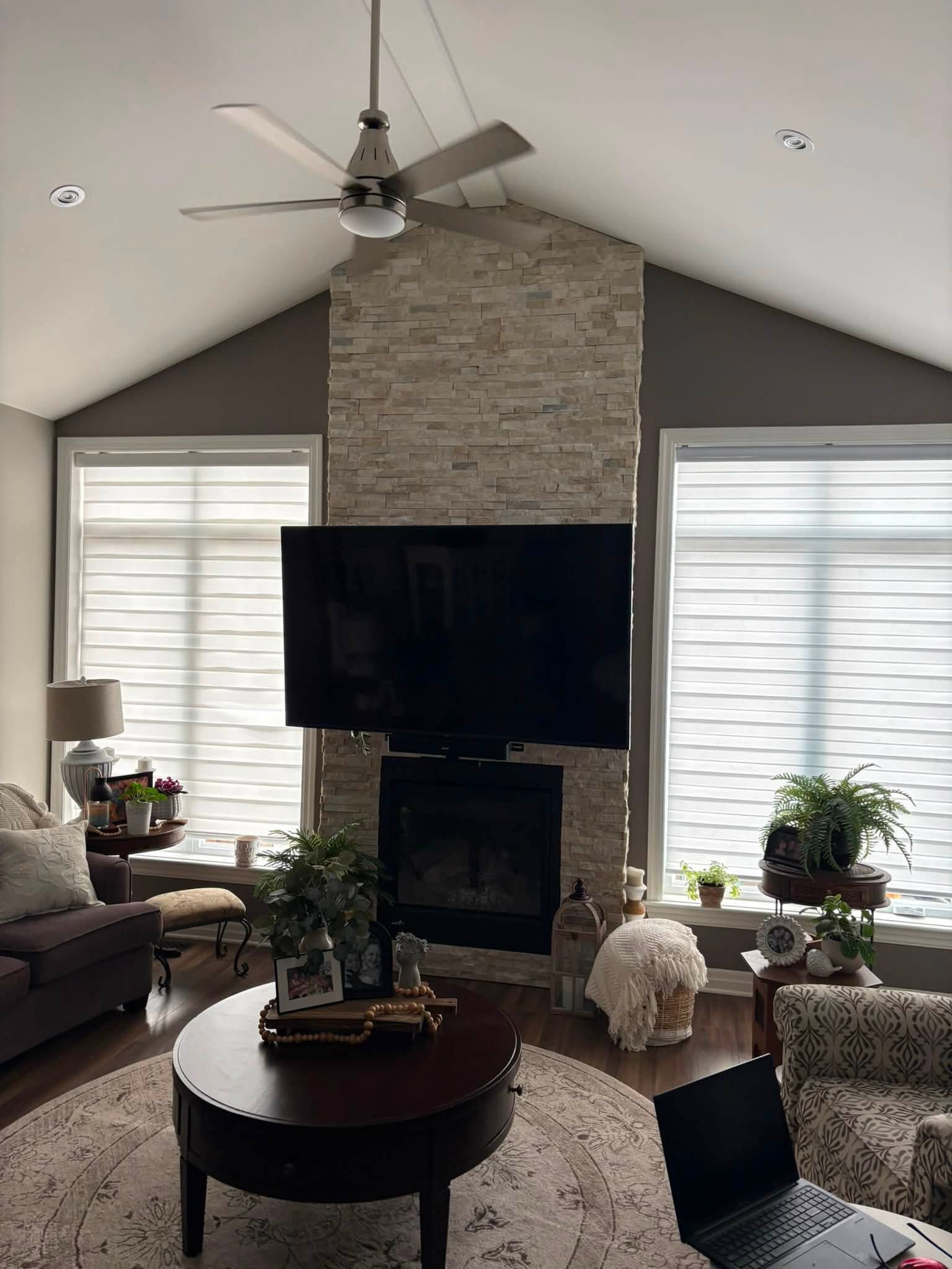 Stone fireplace feature wall